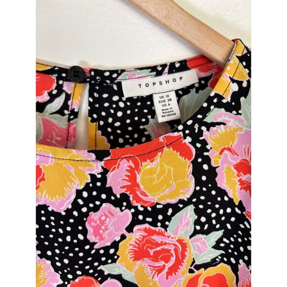 Topshop Floral Long sleeve open back dress Slit front Empire Waist Size US 6 - Picture 6 of 11